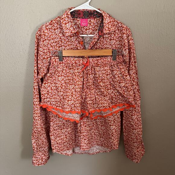 NWT POPIES BOUTIQUE Set With Liberty Fabric Orange and Pink Size M/XL light - Picture 1 of 8
